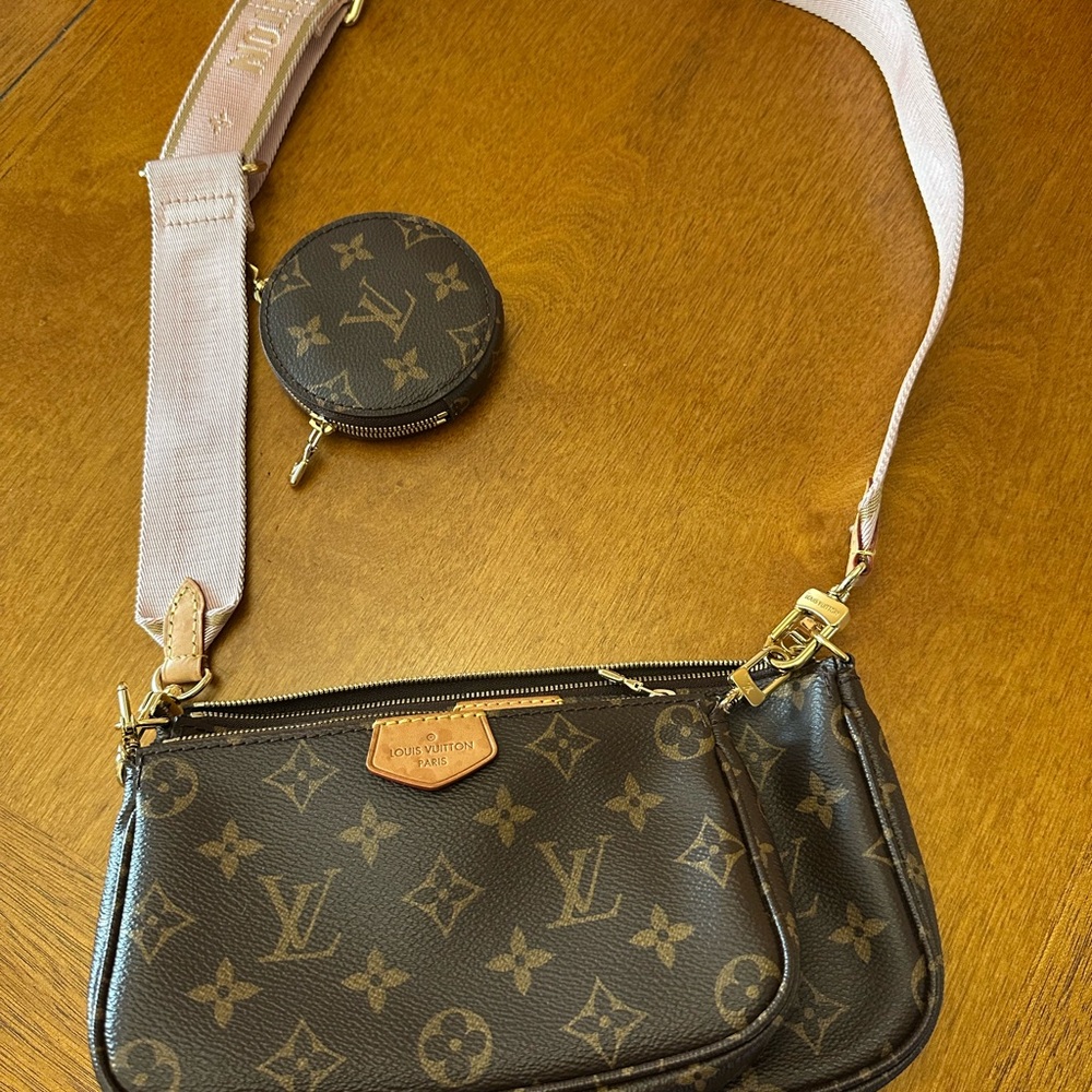 Louis Vuitton Brown Monogram Crossbody with Pink Strap